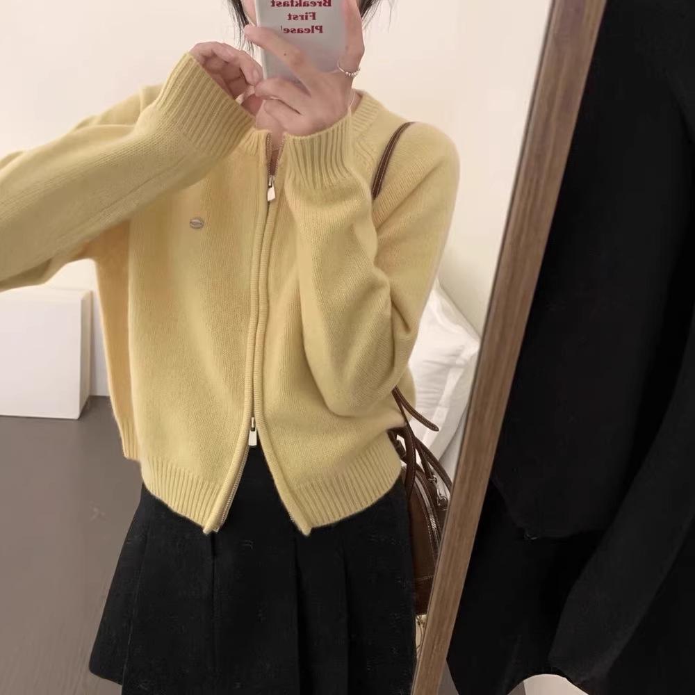 2026 Damen Kapuzenstrickjacke aus 100 % reiner Wolle - Einfarbig, Zweiwege-Reißverschluss, Vielseitiger Herbst-/Winter-Strickpullover.