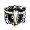 Black Texture Animal Buffalo Cow Skull Antelope Goat Big Western Jewelry Texas Longhorn Skull Signet Ring Two Tone Sterling Silver "Personalized Men's
