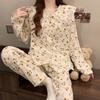 Women's Cartoon Lace Peter Pan Collar Cotton Pajamas - Long Sleeve, Spring/Fall, Winter Style
