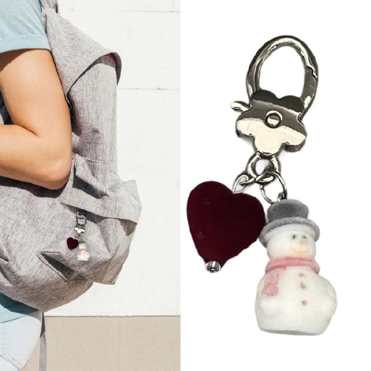 Festive Snowman Keychain Alloy Hook Plush Material Portable Winter Decors Ideal Christmas Gift Choice