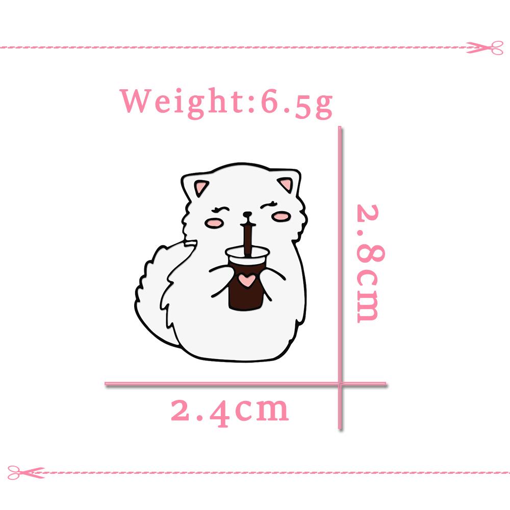 Cartoon Cute White Kitten Enamel Pins A Little Cat Drinking Cola Brooch Backpack Denim Lapel Badge Jewelry Gift for Kids Friends