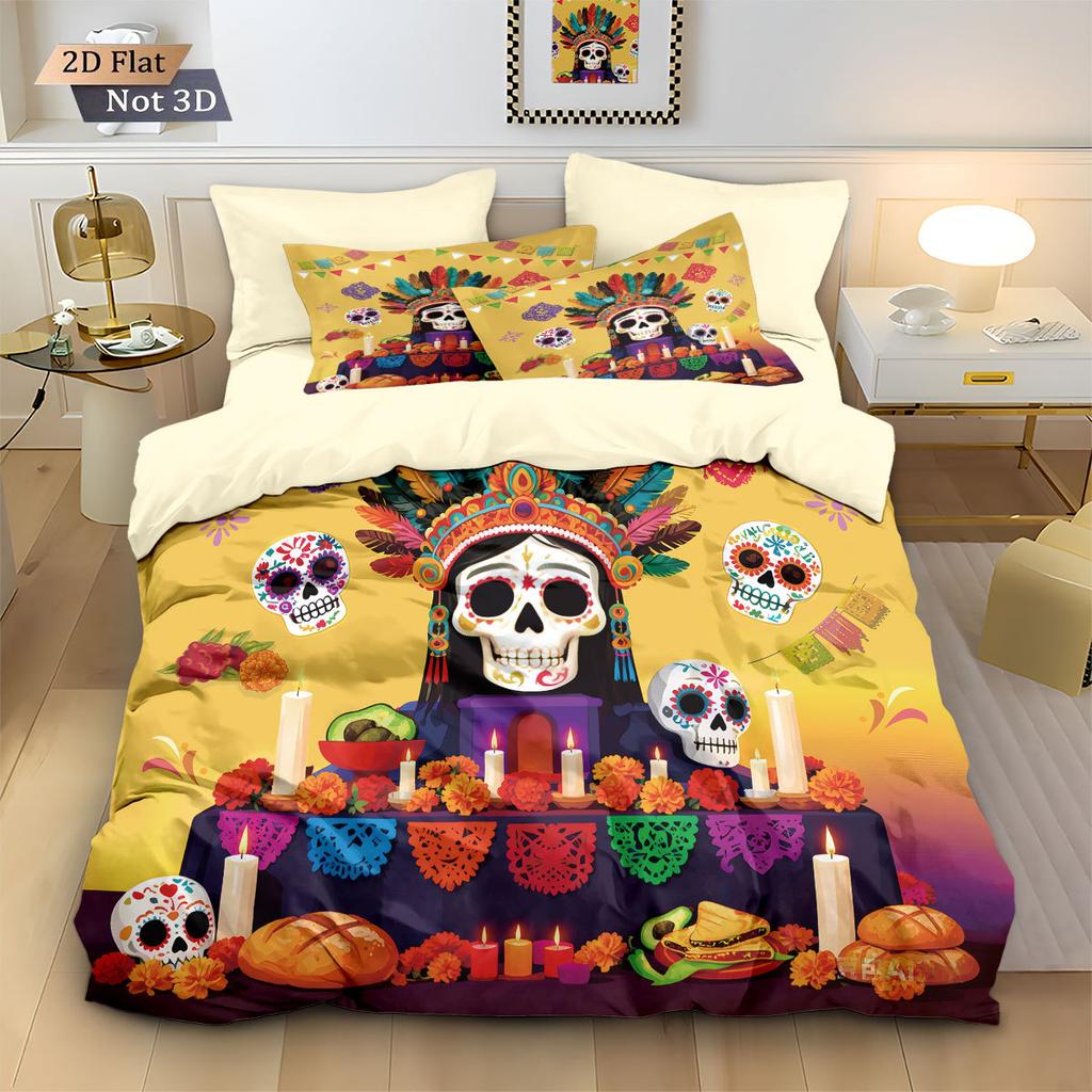 Skull Flowers Bedding Set skull retro print Duvet Cover Pillowcase Co co room decoration Quilt Cover Single Double Large Size