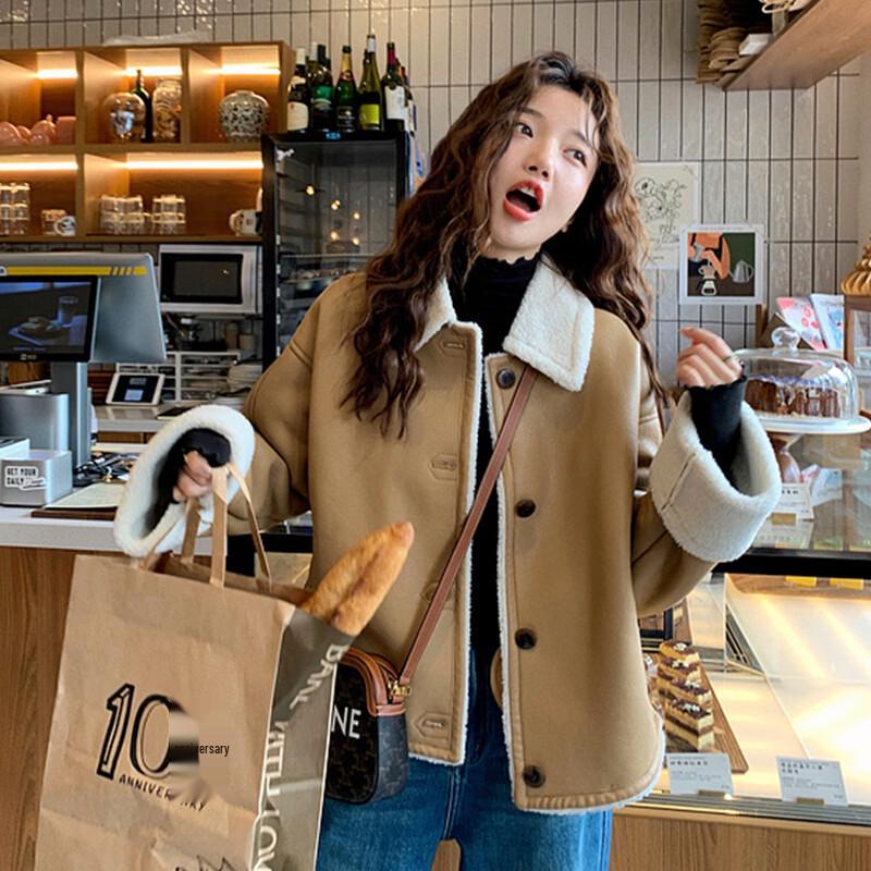 KAISER Women s Wool Blend Suede Shearling Coat M