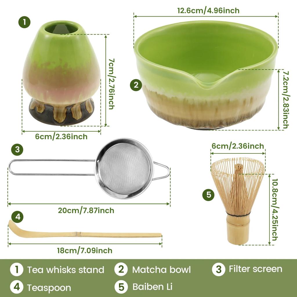 Ceramiczny Ręcznie Robiony Zestaw do Ubijania Matchy do Domu Odporny na Temperaturę Miska do Matchy Łyżeczka Zestaw Elegancki Łatwy do Czyszczenia Japońska Herbata Matcha