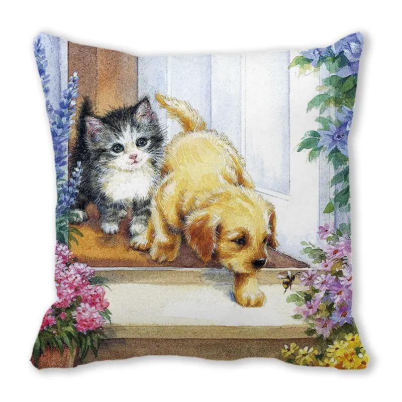 45x45cm pfirsichfarbenes Samt-Katzenkissen, weich und niedlich, Weihnachts-Sofakissen, festliche Heimdekoration,  (abnehmbar und waschbar)