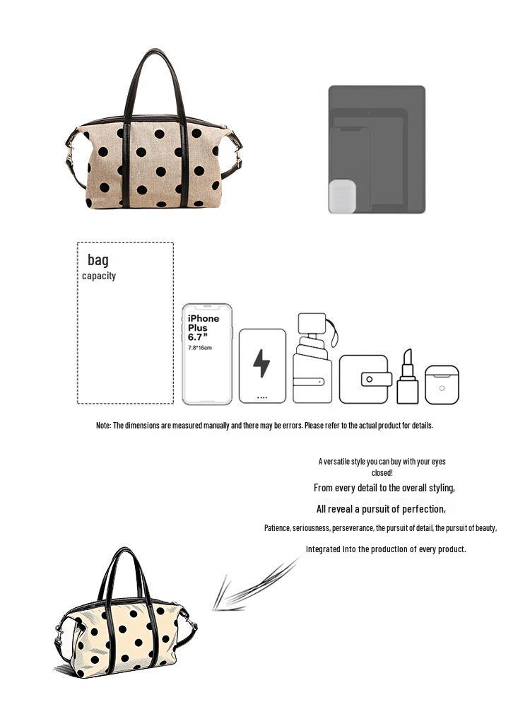 2026 Large Capacity Korean Polka Dot Canvas Tote - Women's Versatile Summer Shoulder Bag