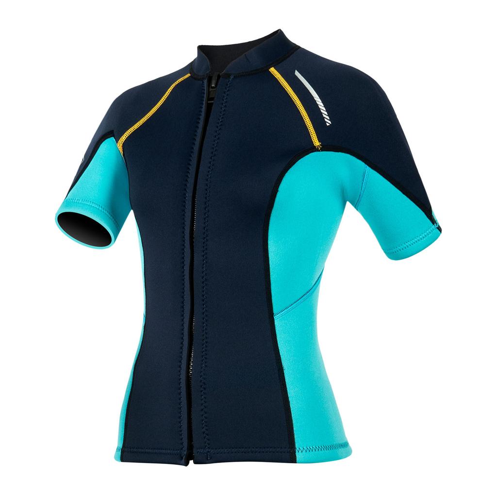 Women Neoprene Swim Top Short Sleeve Front Zip 1.5mm Wetsuit Shirt for Surfing Diving Water Sports