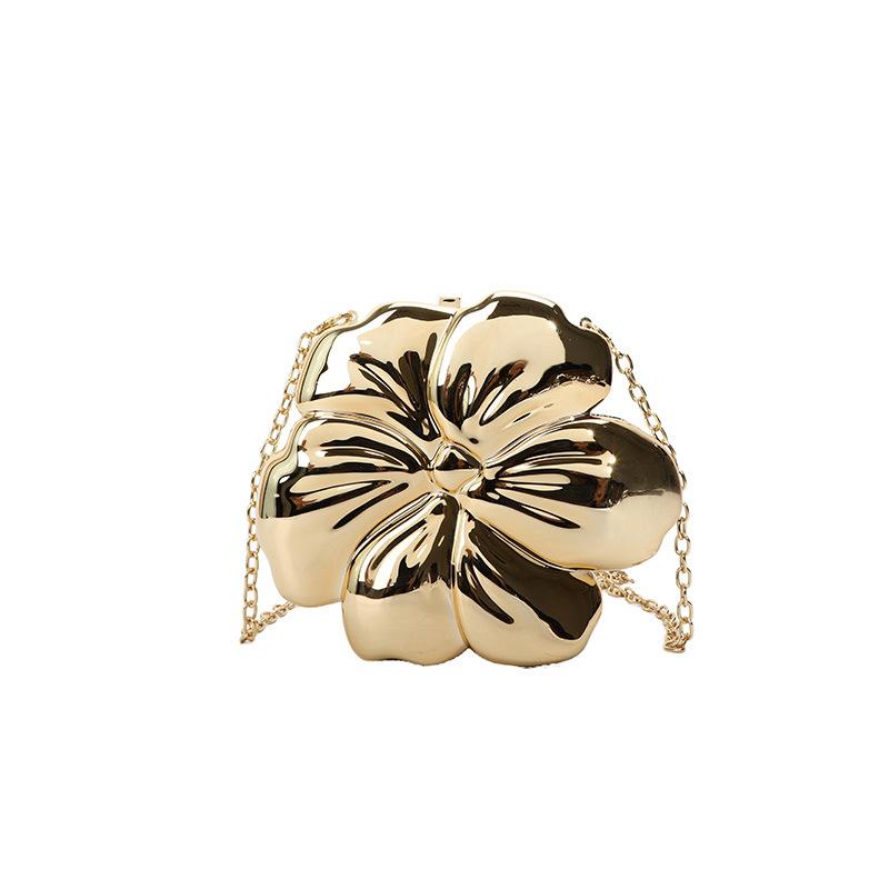 

Fashion Metal Flower Shaped Crossbody Bag for Women Gold Box Shoulder Bags Shinny Evening Party Clutch Bag Small Phone Purses about17x5x15cm