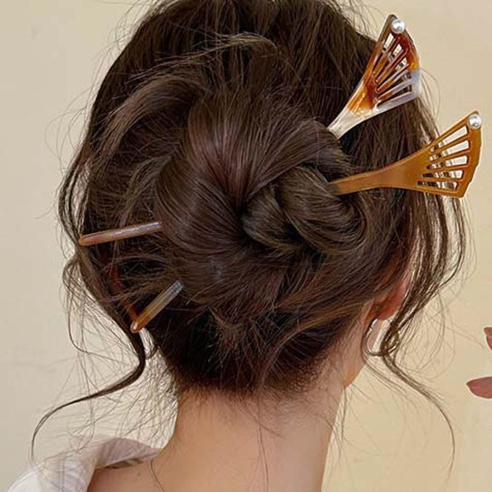 New Chinese Style Acetate Hair Forks Modern Hanfu Style Fan-Shaped Hair Pin  Hair Pin for Buns