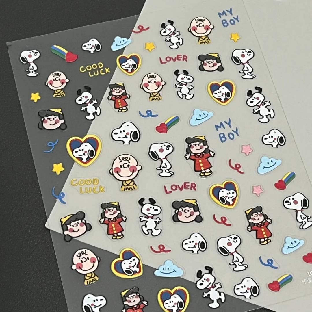 Cartoon Snoopy 3D Embossed Nail Art Stickers - Childlike Fun DIY White Dog Design Cute Dog