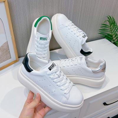 Scarpe bianche in pelle con suola in schiuma da donna, nuove per l'autunno, semplici, versatili, scarpe con suola spessa, stile casual da college, scarpe da donna