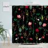 Plant Flowers Shower Curtains Pink Rose Butterfly Dandelion Simple Floral Black Bath Curtain Modern Print Fabric Bathroom Decor