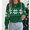 Weihnachts Damenpullover Herbst Winter Lässig Kontrastfarbe Schneeflockenmuster Gestrickte Oberteile Rundhalsausschnitt Langärmliger Pullover