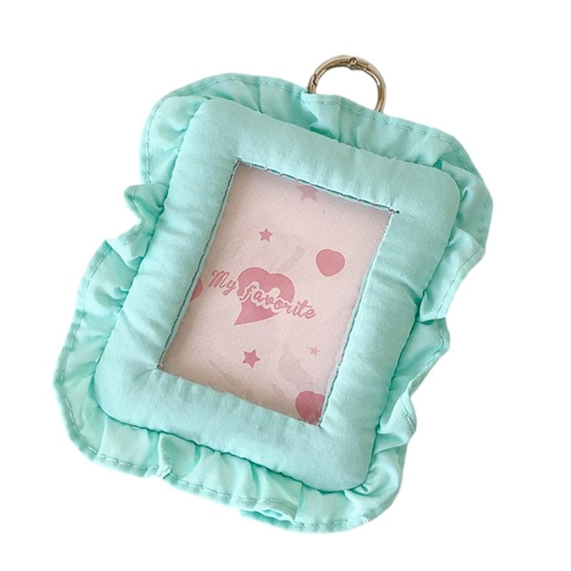 

Ruffled Trim Photo Card Sleeve PVC Fabric Card Covers 3Inch Photocard Case Photo Card Protectors for Bag Purse Charm зелений