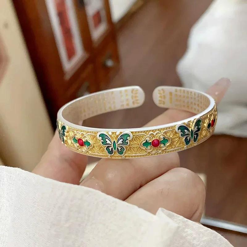 Enamel Bracelet Heart Meridian Bracelet New Light Luxury Simple Atmosphere Open Heart Meridian Bracelet New Chinese Style