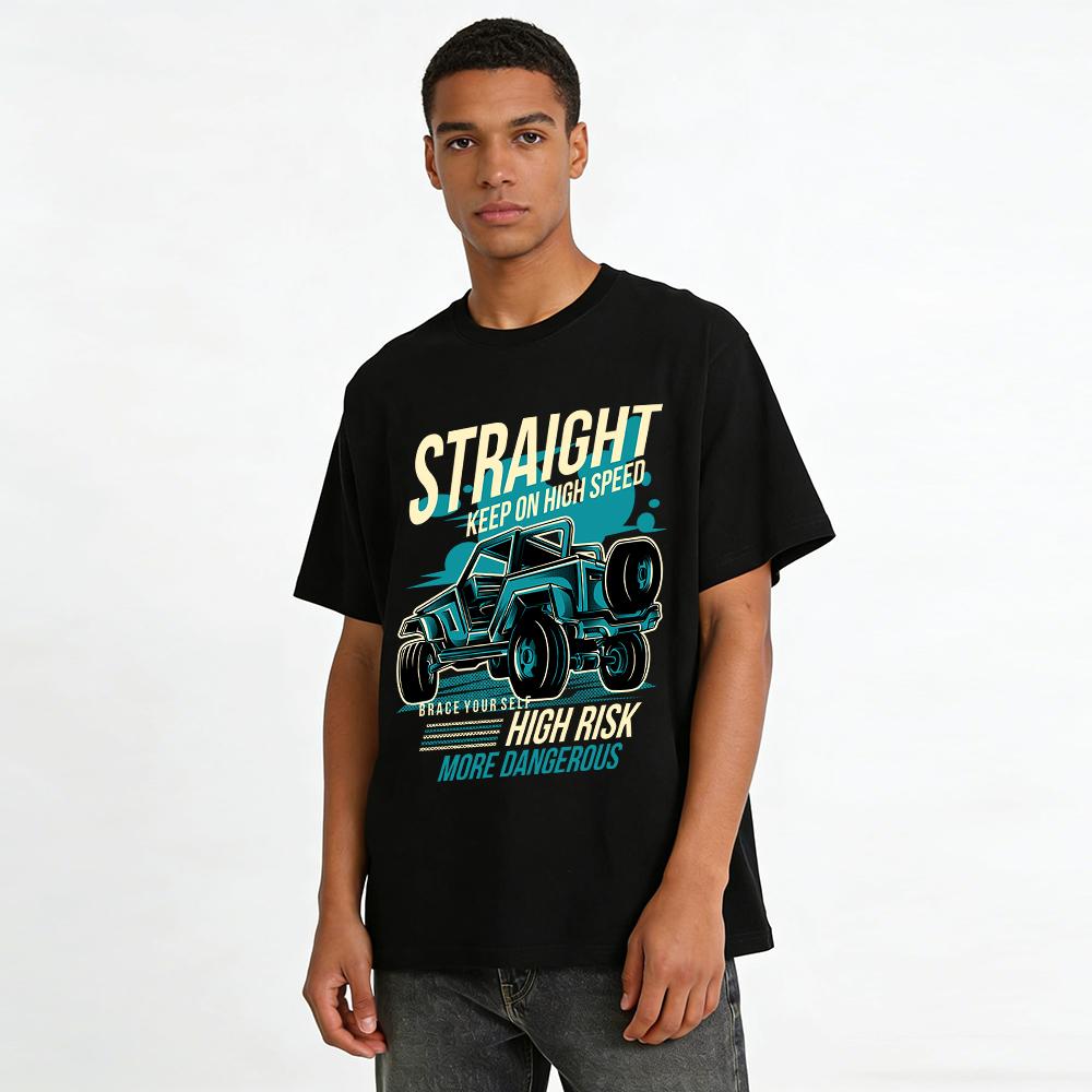 High Speed Off-Road Themed Print Tee High Risk Cool Casual Top Pure cotton T-shirt