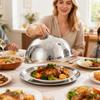 Stainless Steel Steak Cover Round Dish With Lid Oil Proof Meal Cover Kitchen Cooking Tools Teppanyaki Dome Dish Home
