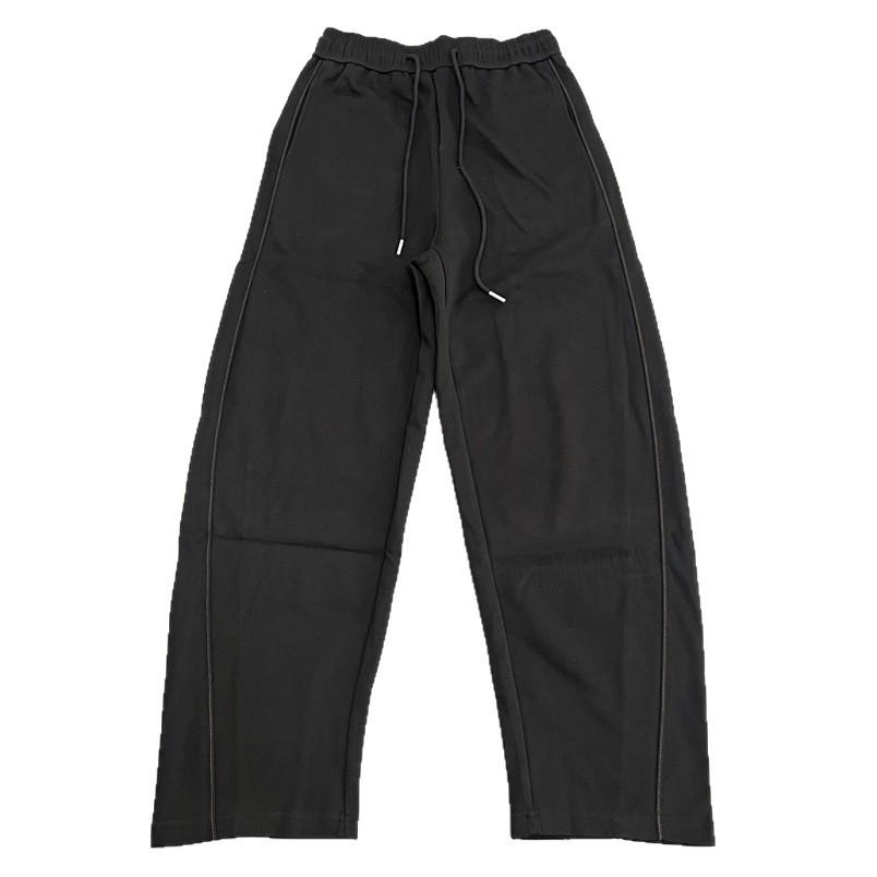 Women's Minimalist Curved-Leg Elastic Waist Pants, Contrast Stitching, Spring/Autumn Style, Loose Fit, with Pockets, Versatile Sweatpants.