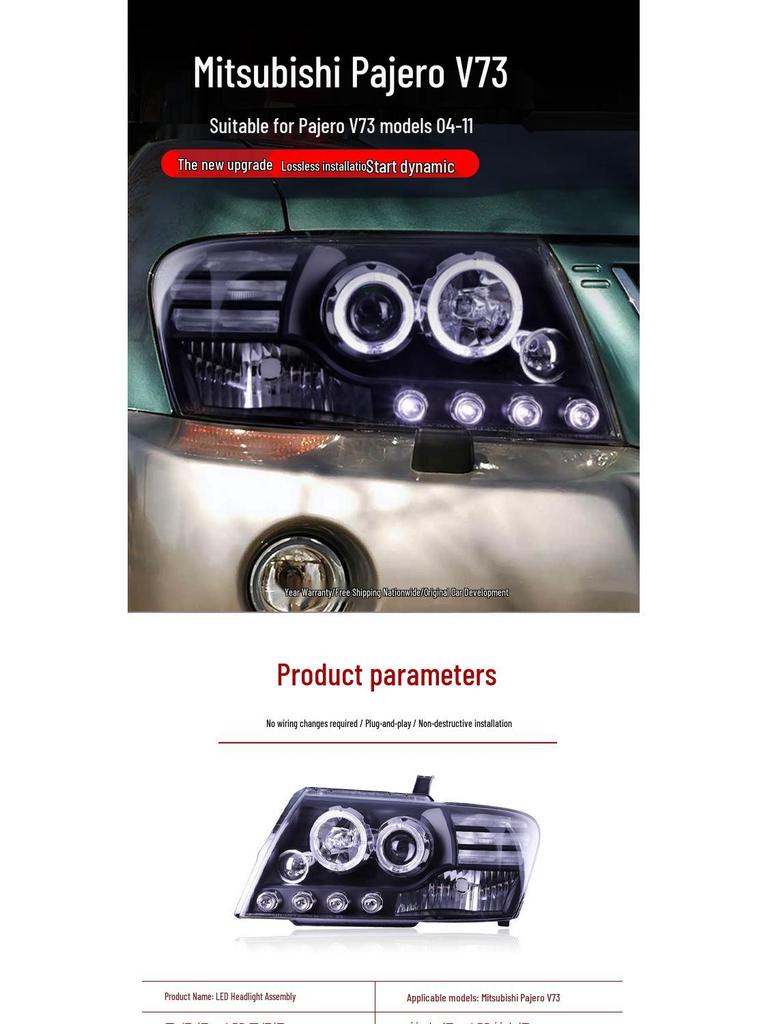 LED Angel Eye Headlight Assembly with Turn Signal for 2004-2011 Mitsubishi Pajero V73 V75.