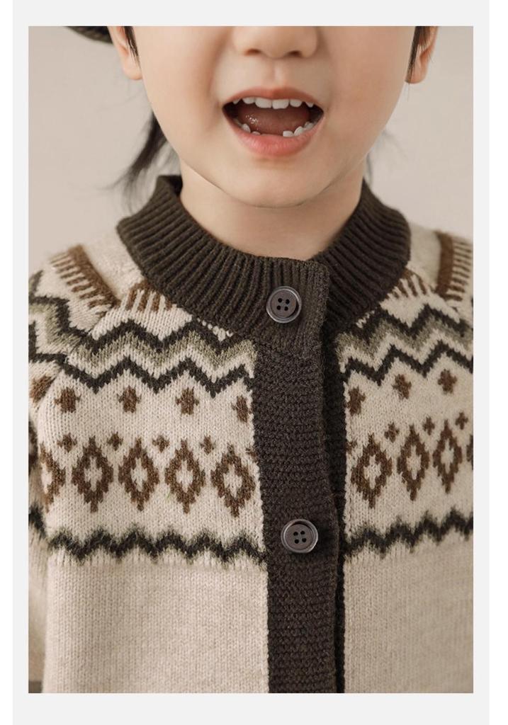 Cardigan Jacquard Britannico Retro per Bambini - Ragazzi e Ragazze Maglieria Autunno/Inverno 2025.