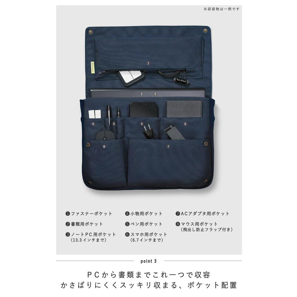 Kokuyo BIZRACK Bag-in-Bag Laptop Bag, 13.3-inch, Clutch Bag, A4 Size, Horizontal, Business, Smoky Navy, Kaha-BRB130DB