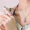 Women Jewelry Set Cute Rabbit Earrings Pink Diamond Pendant Open Ring Set Fashion Elegant Gift