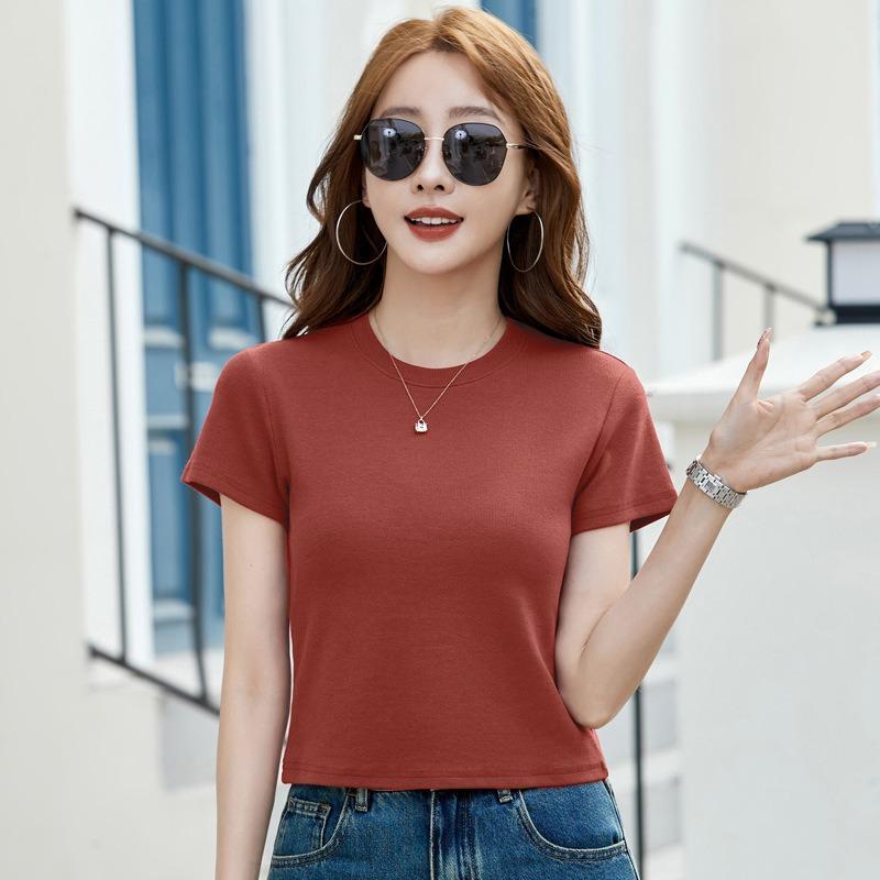 Women's Summer New Slim Thin Short Paragraph Casual Short-sleeved T-shirt Versatile Half-sleeved Bottoming Leakage Navel Clothing