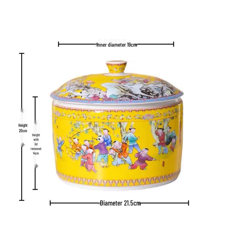 Эмалированная керамическая банка для чая Jingdezhen с крышкой - Влагозащищенная банка для хранения пирожных Пуэр и рассыпного чая жёлтый