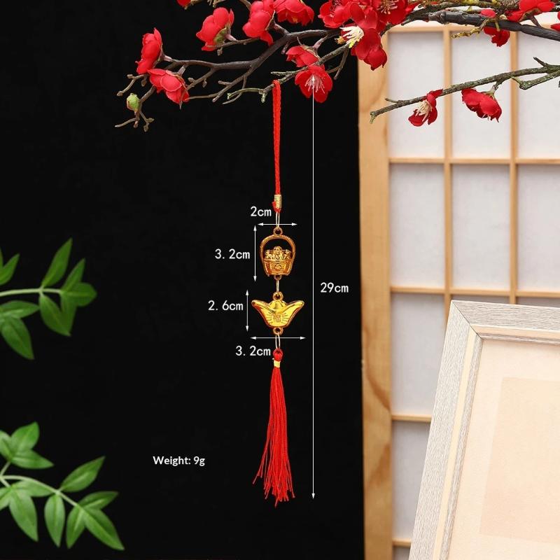 Chinese Lucky Fu Gold Ingot Hanging Ornaments Handwoven Tassel Auspicious Decor for Home New Year Celebration Gift
