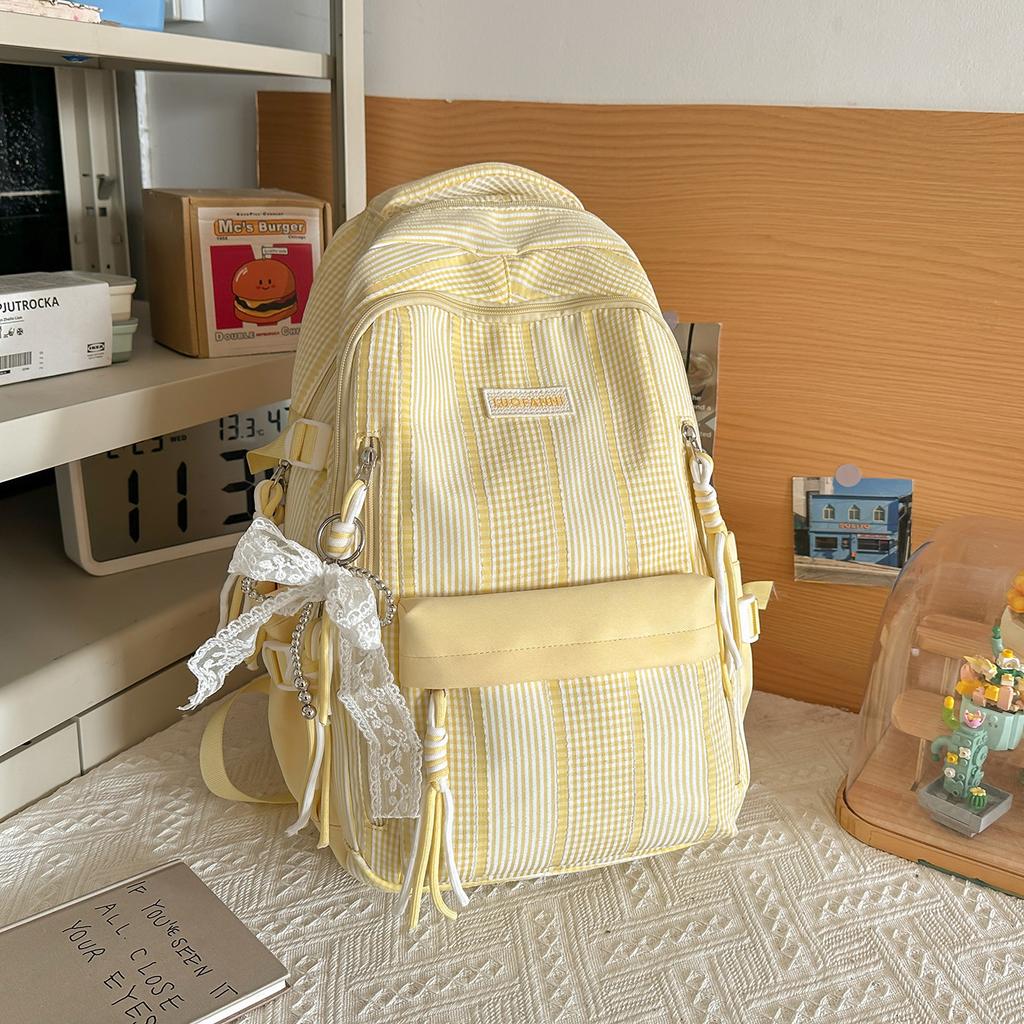 Schoolbag Female Japanese ins Small Fresh Junior High School High School Striped Backpack Light Casual College Student Backpack