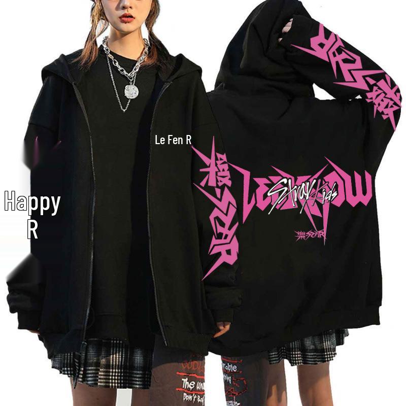 Stray Kids K-Pop Star Harajuku Print Loose Zipper Hoodie