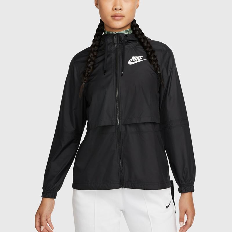 Nike Design Bloc de Culoare Logo de Marcă Imprimat Jachetă cu Glugă și Șnur Femei Jachete Negru DQ3353-010