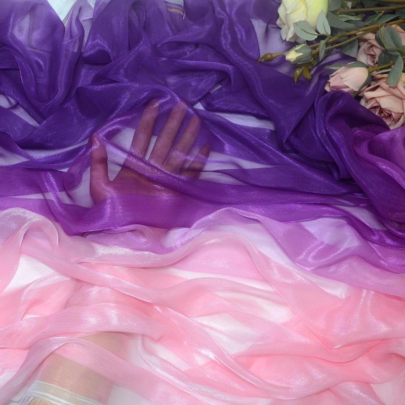 3/5/10m Multicolor Gradient Silk-Crepe Chiffon Fabric for Handmade DIY Sewing Hanfu Apparel Making Wedding Decoration