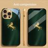 Green Plaid Gold Horse Pattern Metallic Paint Glass Phone Case For iPhone 17 16 15 14 13 12 11 Pro Max 15 Plus 17 Air 16E Cover