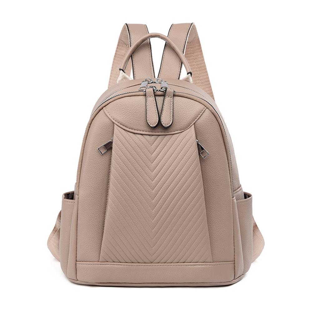 Simple and Elegant Backpack for Women, Solid Color Texture, Pu Soft Leather, Casual Crossbody, Large Capacity Travel Backpack