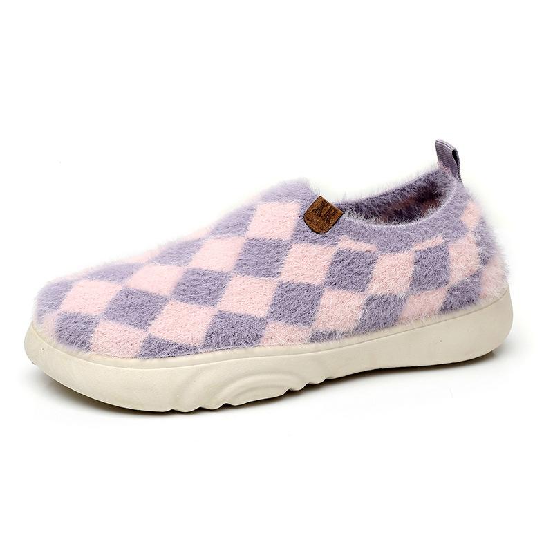 

Женские зимние вязаные флисовые кроссовки для ходьбы, повседневные действительно теплые уличные кроссовки, нескользящие уютные домашние туфли для женщин, пушистые рабочие туфли-лоферы на платформе 42 фиолетовый