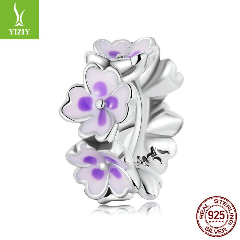 Purple Flower Diy Beads, Fresh And Elegant Simple S925 Silver Beaded Accessories Scc2212