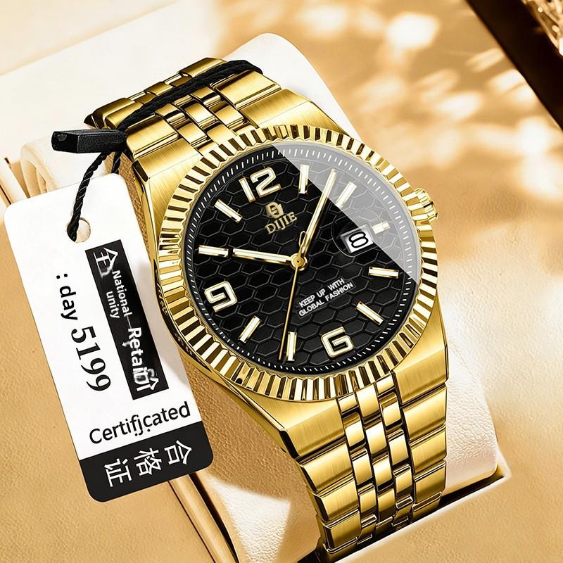 Orologio da polso meccanico completamente automatico autentico in acciaio inossidabile, lancette luminose, data, resistenza all'acqua 10m, diretto dalla fabbrica