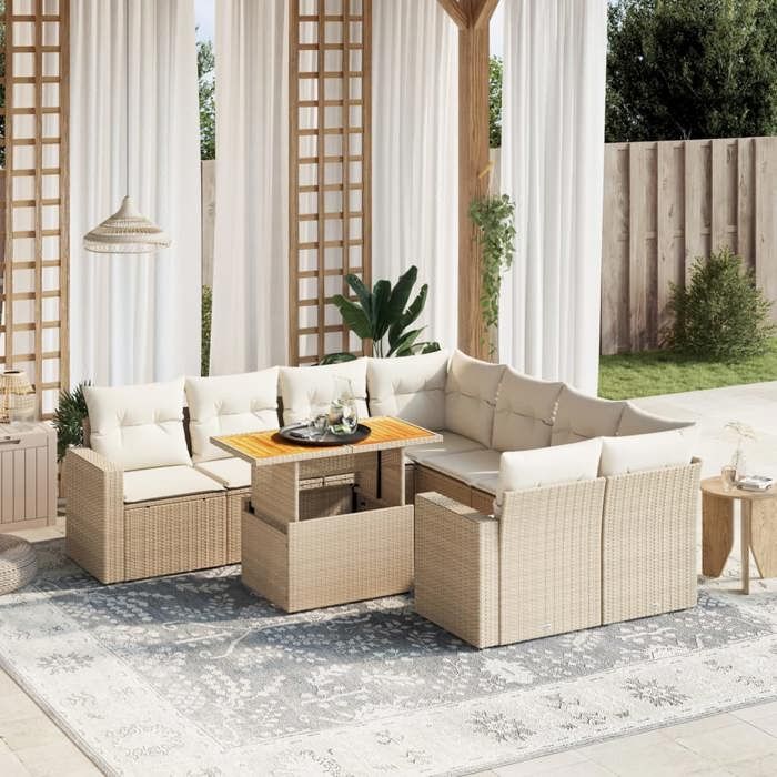 VidaXL Garden Lounge Set with Cushions 9 Pcs, Patio Sofas, Patio Furniture Set, Outdoor Furniture, Beige 3271240