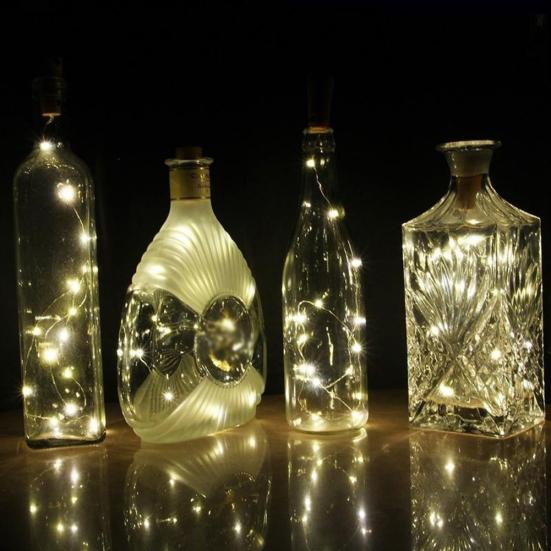 15/20 LED Wine Lights Silver Wire Bottle Cork for Wedding Festival Party Decor