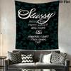 Teal Skull Pattern Tapestry, Vintage Street Brand Text Logo Collage Wall Hanging Aesthetic Decor