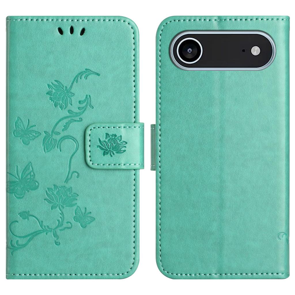 For iPhone 17 Air Case Wallet Stand Imprinted Butterfly Flower PU Leather Phone Cover
