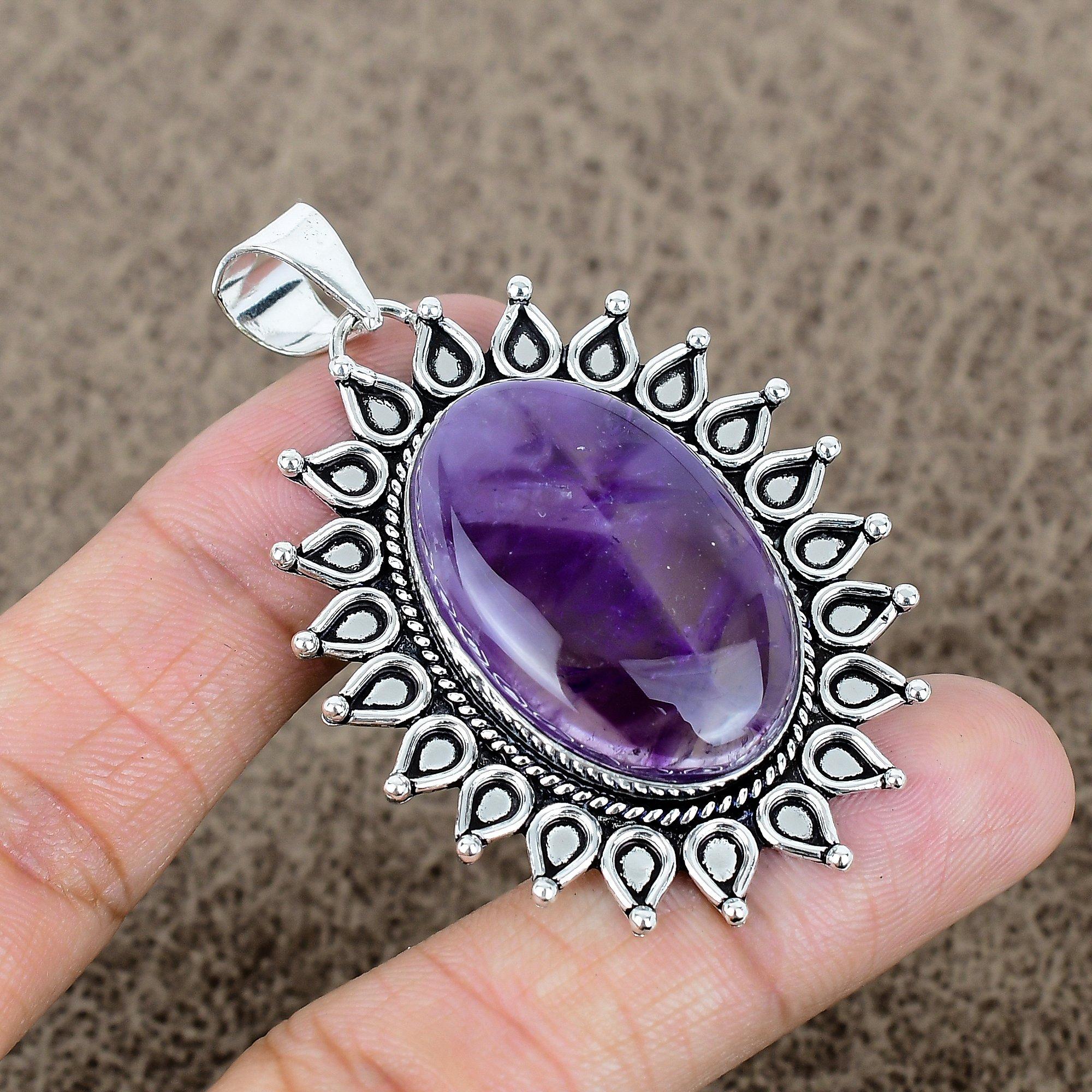 

Sage Amethyst Gemstone Handmade 925 Sterling Silver Jewelry Pendant 2.44 KKG-718