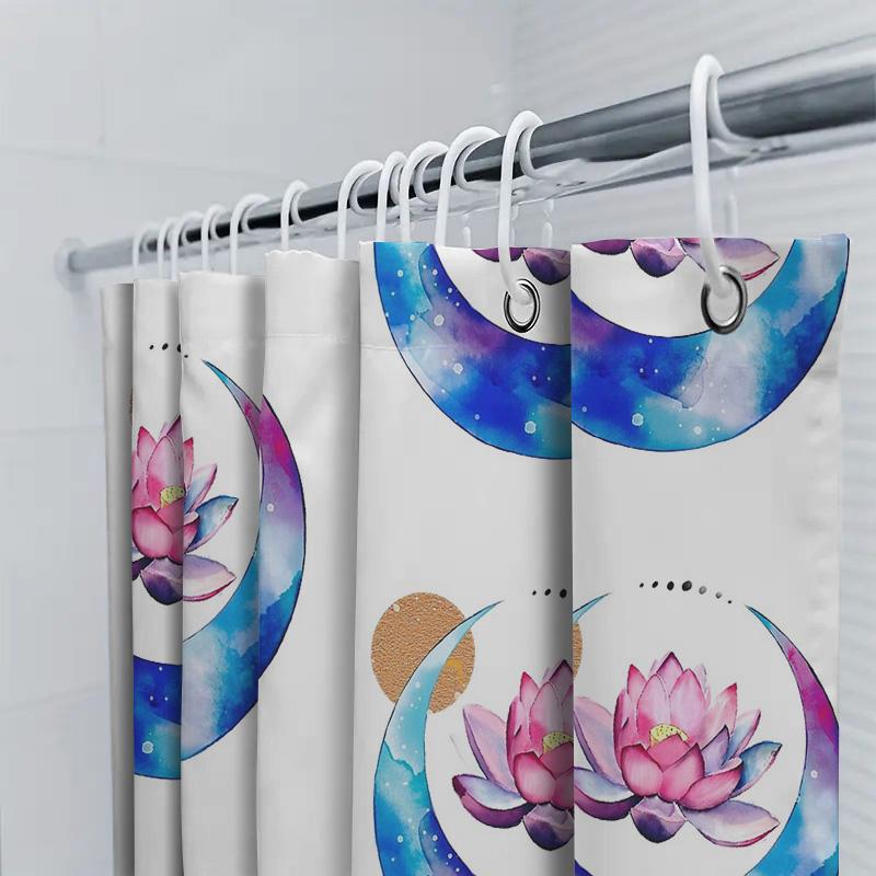 Lotus Flower Shower Curtain Floral Botanical Nature Spa Teal Blue Bathroom Decor Waterproof Fabric Vintage Artistic Home Accent
