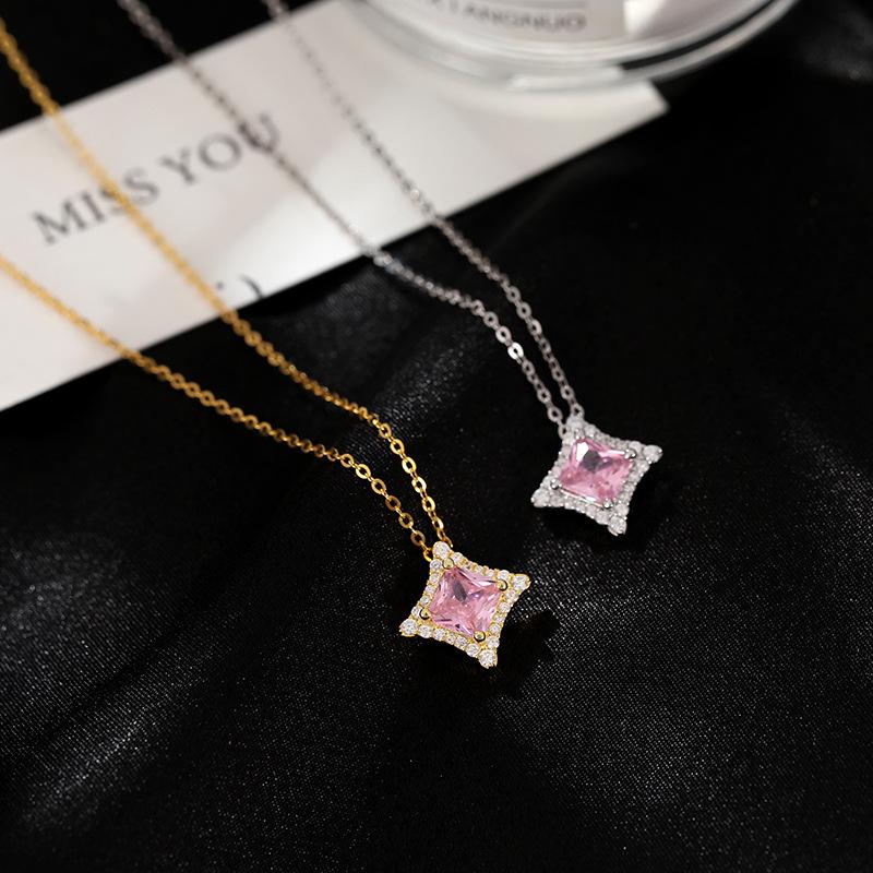 Banyan Tree Sterling Silver Diamond-Shaped Light Necklace for Women - Summer Luxury Square Clavicle Chain