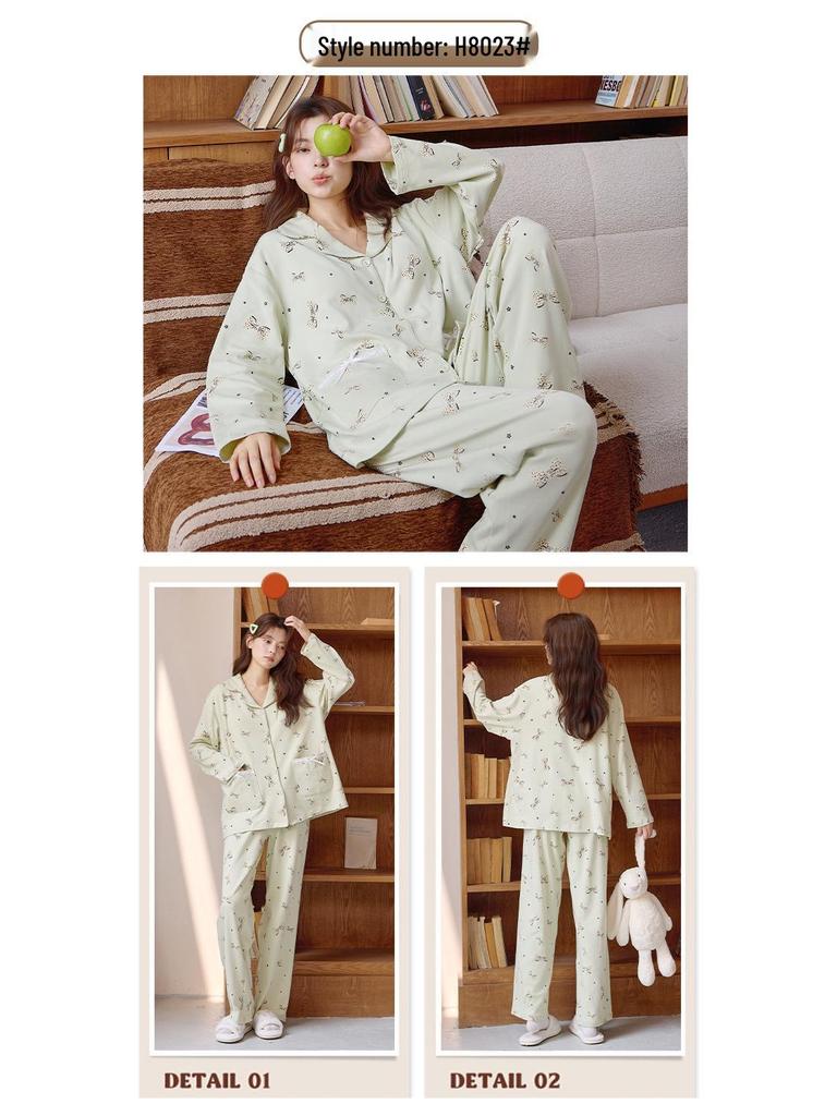 2025 Neues Damen Süßes Langarm-Pyjama-Set – Frühling/Herbst Zweiteiliger Cardigan und Hose