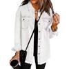 Autumn Winter Women's Washed Denim Shirt Jacket, Raw Edge Hem Street Style Coat with Vintage Finish, Oversized Shacket for Casual Wear
