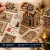 Wooden Christmas Houses Craft Set with Rhinestones Painting Piece, Pearls-Style Accents, and Tools for Hands-On Decorating
