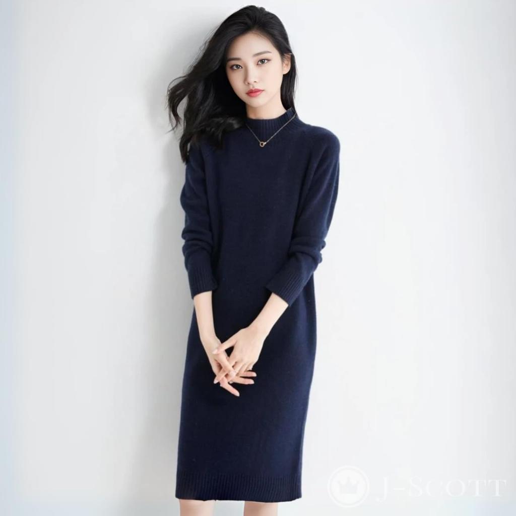 Knit Dress with Long Solid Mock Ribbed Conservative Style for Features Include a a Ribbed a Flattering a Understated and a and Chic Item Women's