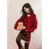 Mìxiù Women's Wine Red Pullover Sweater with Tassel Scarf